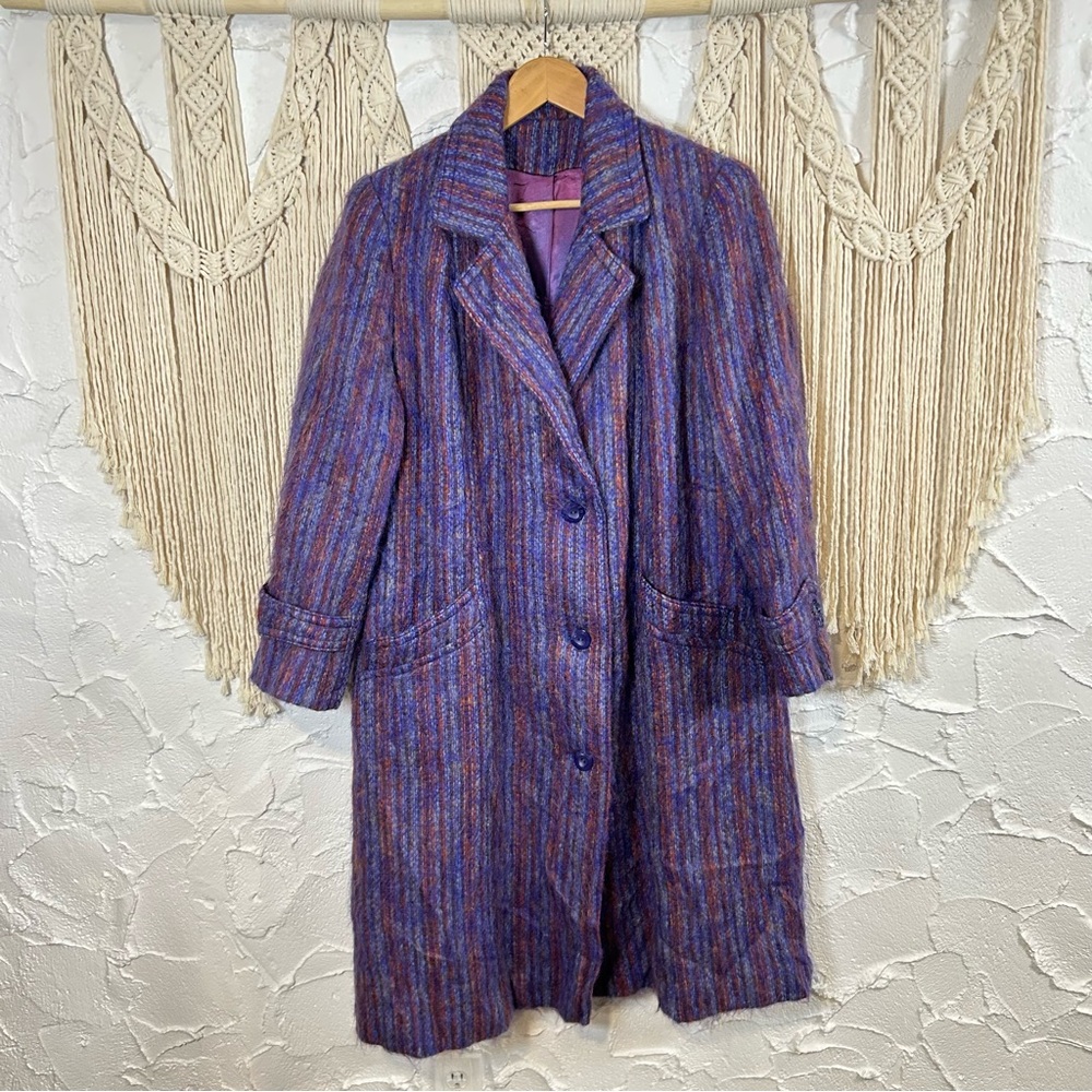 Vintage Purple Multicolor Wool Blend Long Coat